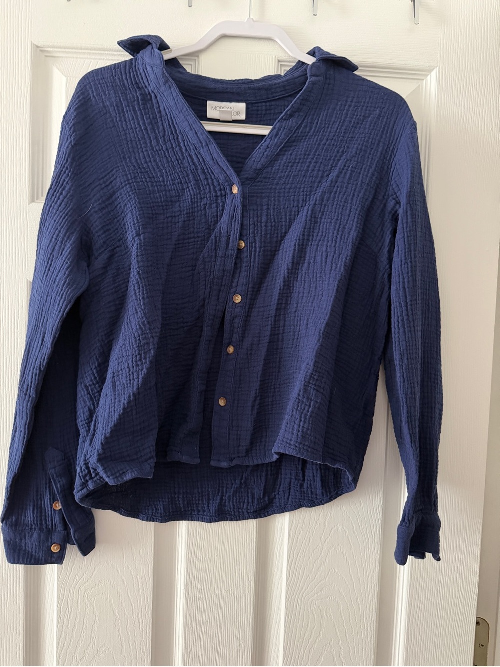 Morgan Taylor Navy Cotton Gauze Button Up Top L